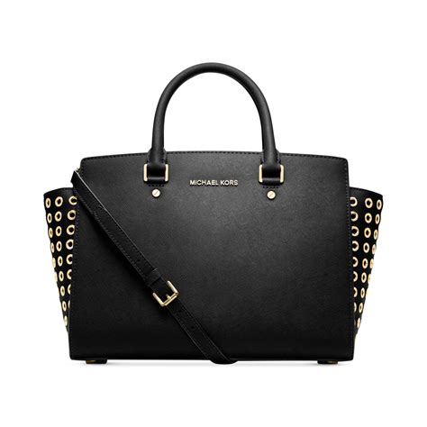 michael kors black grommets tassel|michael michael kors selma grommet large tz satchel black.